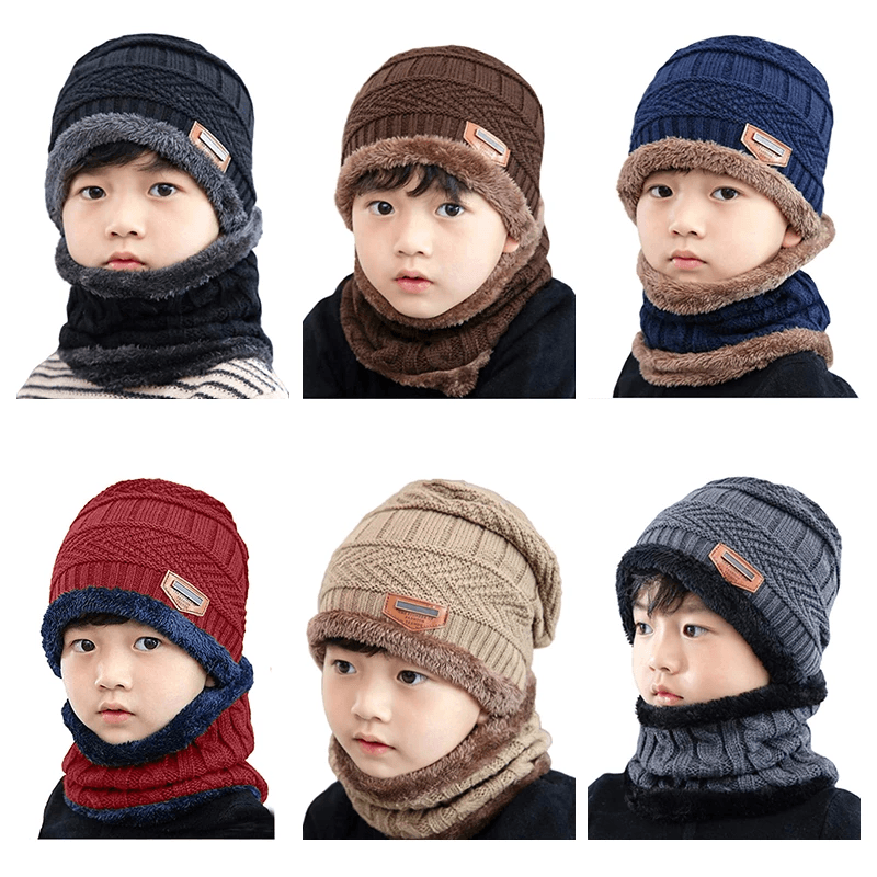 Warme Strickmütze mit Schal ( Erwachsene und Kinder )